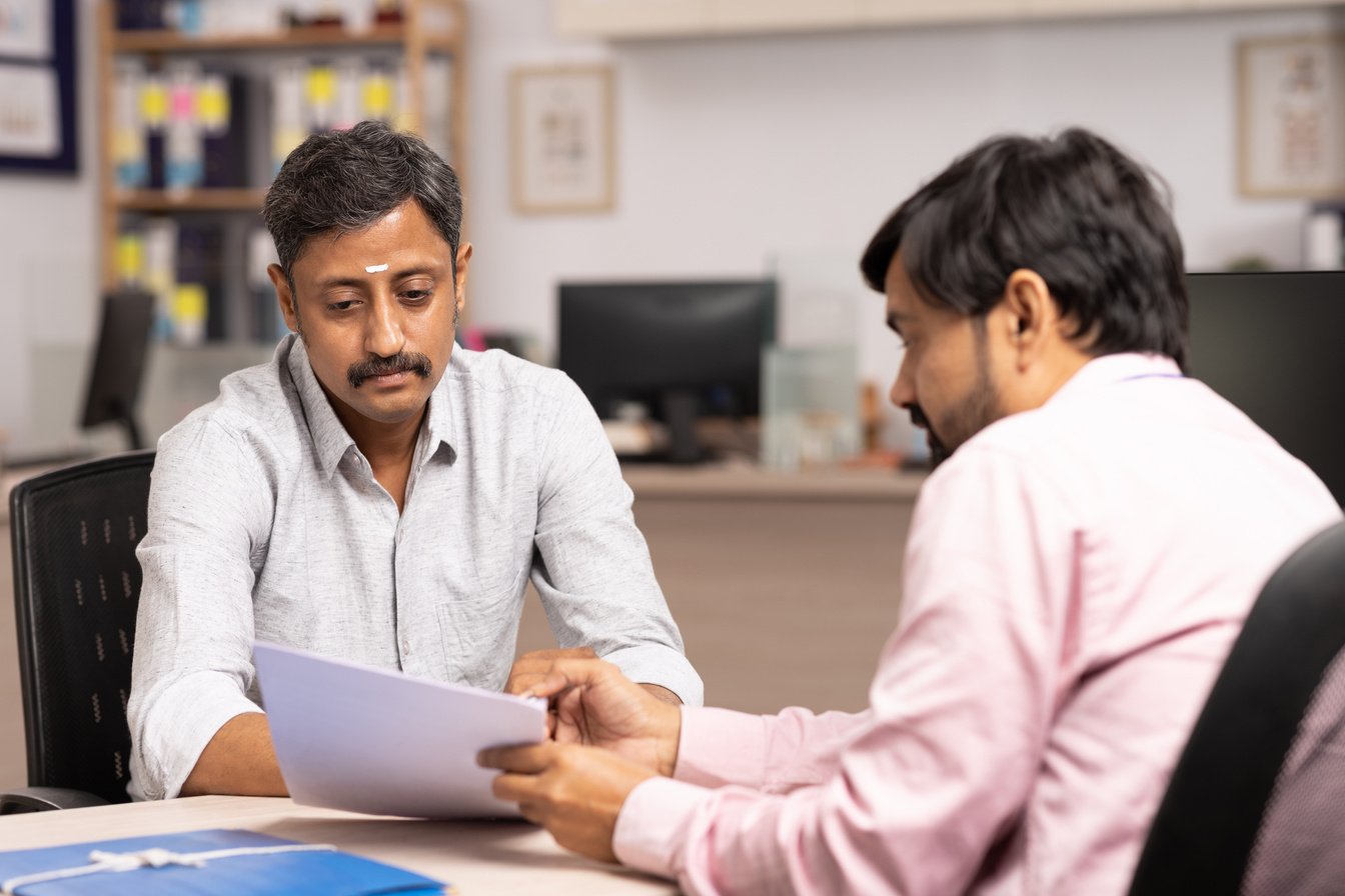 Customer in bank stock photo